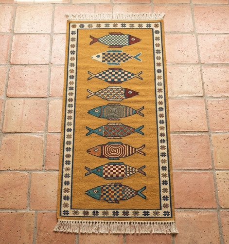 Hand knotted fish runner rug - fish,