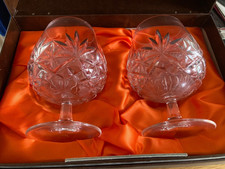 Webb Continental 2x Brandy Hand Cut  Crystal Glasses 12.5cm Tall