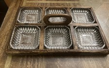 Vintage Handmade Hors D'oeuvre Tapas Chutney Party Dishes Nibbles Glass & Wood. 