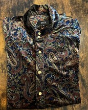 Phix Men's Velvet Paisley Floral Mock Alternative Long Dress Shirt Size XL