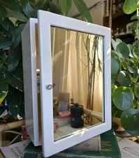 Vintage French Wooden Medical Bathroom Mirrored Cabinet White Cream Wall Hung 