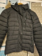 Ladies Black Superdry Padded Jacket Zip Closure Size 10. Good Condition.