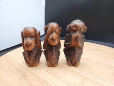 Set of 3 Vintage Hand‑Carved “Three Wise Monkeys” Hardwood Figures - (c 1960-80)
