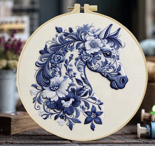 Embroidery kit blue horse - embroidery,