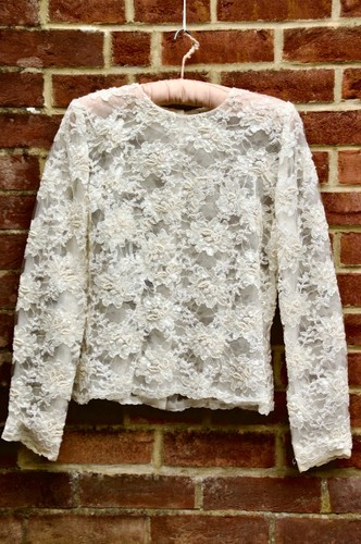 Vinatge 80s cream beaded lace - cream,