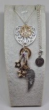 Bibi Bijoux Necklace Boho Style Two Tone Chain And Charms, 36 inches.