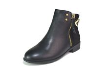 Ladies Black Boots Womens Ankle Zip Up Low Heel Buckle Chelsea Shoes UK Size 3-8