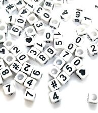6mm cube white acrylic beads 50/100pcs single number, heart, #; mixed numbers