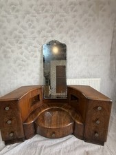 Vintage Art Deco Dressing Table with Mirror, Oak Burr Walnut, Circa 1930s