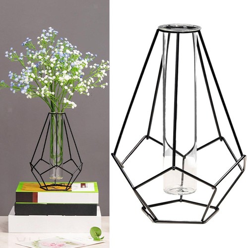 Metal vase tube glass planter - ,