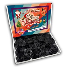 Liquorice Wheels Merry Christmas Gift Box Sweets Personalised Gift Hamper
