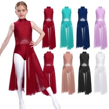 UK Kids Girls Dancewear Dance Dresses Competition Leotard Party Sleeveless Latin
