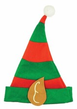 Striped Adult Felt Elf Hat & Ears - Christmas Santa Costume Secret Santa Xmas