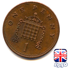A BRITISH 1990 ELIZABETH II ONE PENNY 1p coin, 35 Years Old!