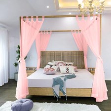 White Sheer Canopy Bed Curtains for Four Poster King Queen Full Twin Beds Easy