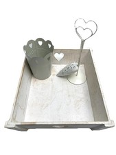 x4 Shabby Chic Heart Storage Tray Holder Metal Bucket Hanging Ornament Bundle