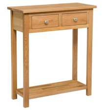 Large Console Table with 2 Drawers, Wooden Oak Side Table with Storage Shelf