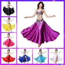 NEW Belly Dance Costume Top Bra & Belt Hip Scarf Satin Split Skirt Halloween Set