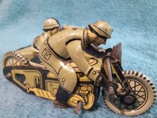 JAPAN PREWAR TIN MILITARY MOTORCYCLE SIDECAR WINDUP