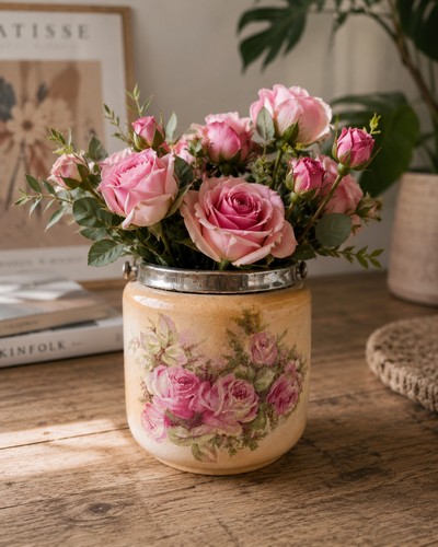 Vintage ceramic rose biscuit - ceramic,