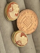 Cameo Style Stud Earrings Gold Tone