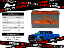 Car Battery 12V 80ah 6Yr Warranty 315*175*190  AG115 AGM Stop Start