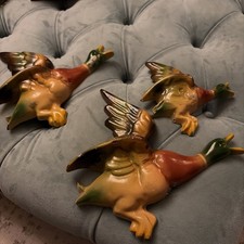 Vintage Set Of Parkside Metal Flying Ducks. Trio Of 1940’s Flying Mallard Ducks