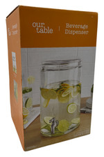 Our Table 2 Gallon Glass Beverage Dispenser Spigot Drink Jar - F12 O389