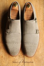 Grenson Grey Suede Double Monk Buckle Shoes Men's UK 9.5 US 10.5 EU 43.5