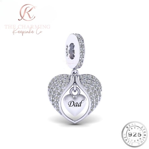 Dad angel wings charm - dad, silver