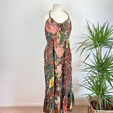 Nomads Summer Maxi Dress Size L Brown Pink Halterneck Low Back Beach