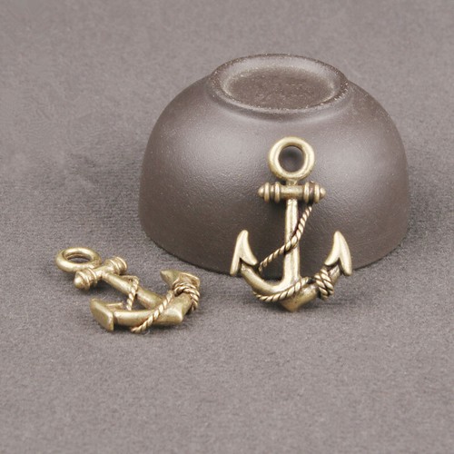 Brass ship anchor keychain - ship,