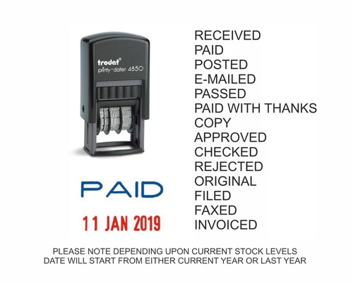 Date rubber stamp paid posted - rubber,