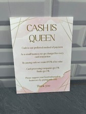 CASH PAYMENT SIGN FOR SALON SHOP CAFE BUSINESS - CASH IS QUEEN NOTICE A4 A5 SIZE