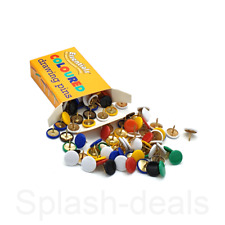 100 x Assorted Drawing Pins Strong - Multi Colour Thumb Tacks - 9.5mm Boxed