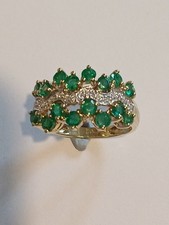 9ct Yellow Gold Emerald & Diamond Cluster Ring Size R