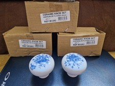 6 x 60mm White Ceramic Mortice Door Knob blue floral detail