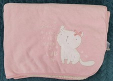 Mothercare Velour Fleece Blanket Pink Cat 70x100cm reverse sherpa