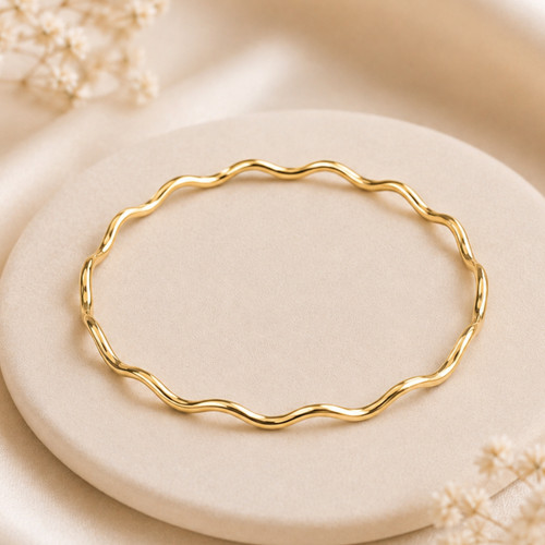 9ct solid gold wavy bangle - 9ct,