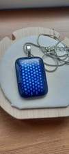 Dichroic Glass Pendant In blue Rectangular With Sterling Silver Chain