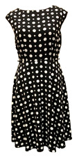 Wallis Dress UK12 Black/White Spot Fit and Flare Knee Length Sleeveless