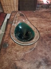 1958 FLYGSFORS Swedish Art Glass COQUILLE Style Green & White Dish, No Markings 