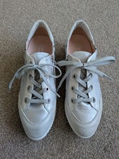 Softwaves Lace Up Sneakers Leather Comfort Shoes Size 40 UK 7 Beige/Silver