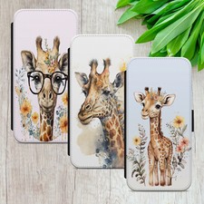 GIRAFFE CASE FOR IPHONE SAMSUNG GOOGLE WATERCOLOUR GIFT FLIP WALLET PHONE  COVER