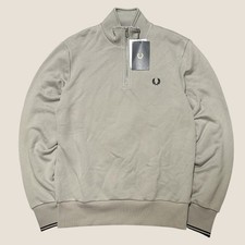 Fred Perry Natural Half Zip Sweatshirt Small Limestone Grey Brand New RRP £95