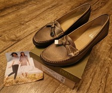 Womens Hotter Vogue Satin Nickel Metallic Heeled Loafers Comfort Shoes Size UK 4