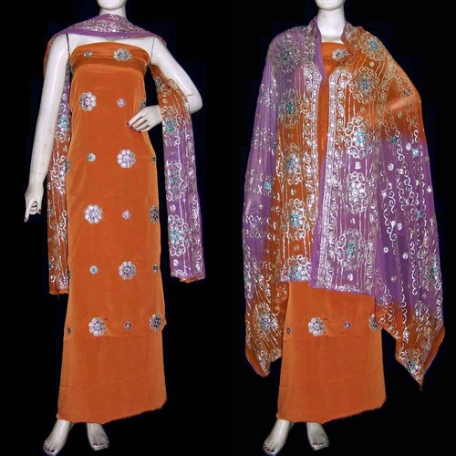 Brown crepe resham sequins - crepe, &
