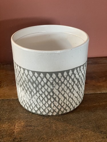 Grey white ceramic plant pot - white,