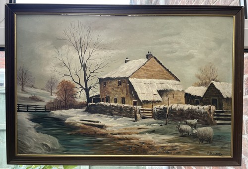 Sheep farm winter scene by - in,