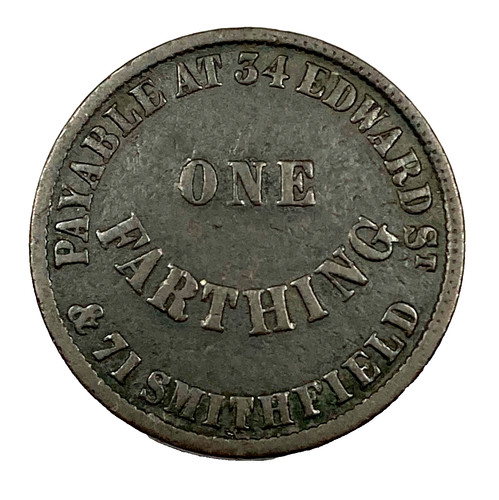 1858 belfast farthing token - belfast,